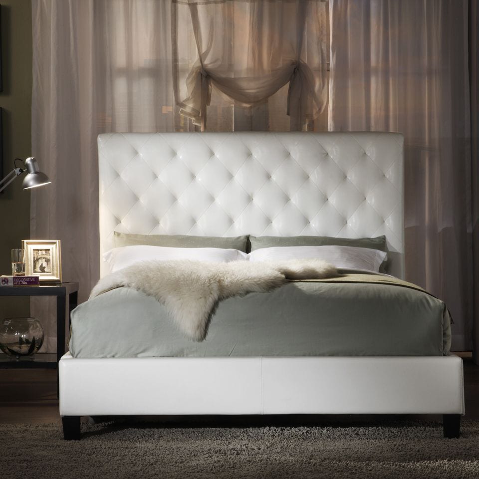 Shop Sophie Tufted White Faux Leather Queen-size Platform Bed - Free