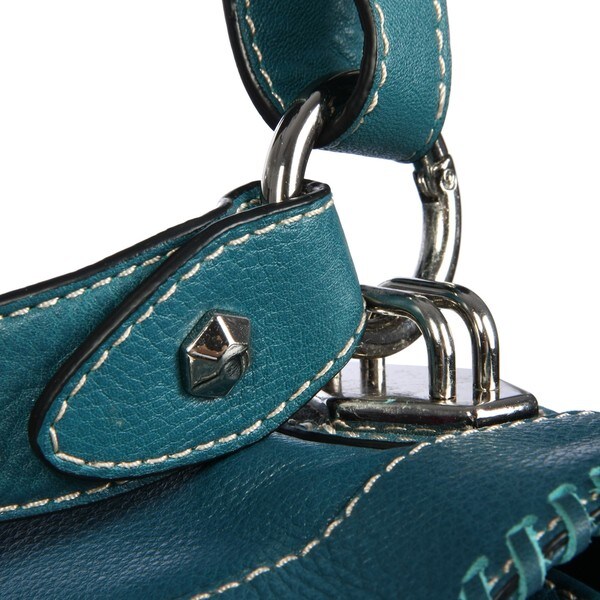 teal leather purse