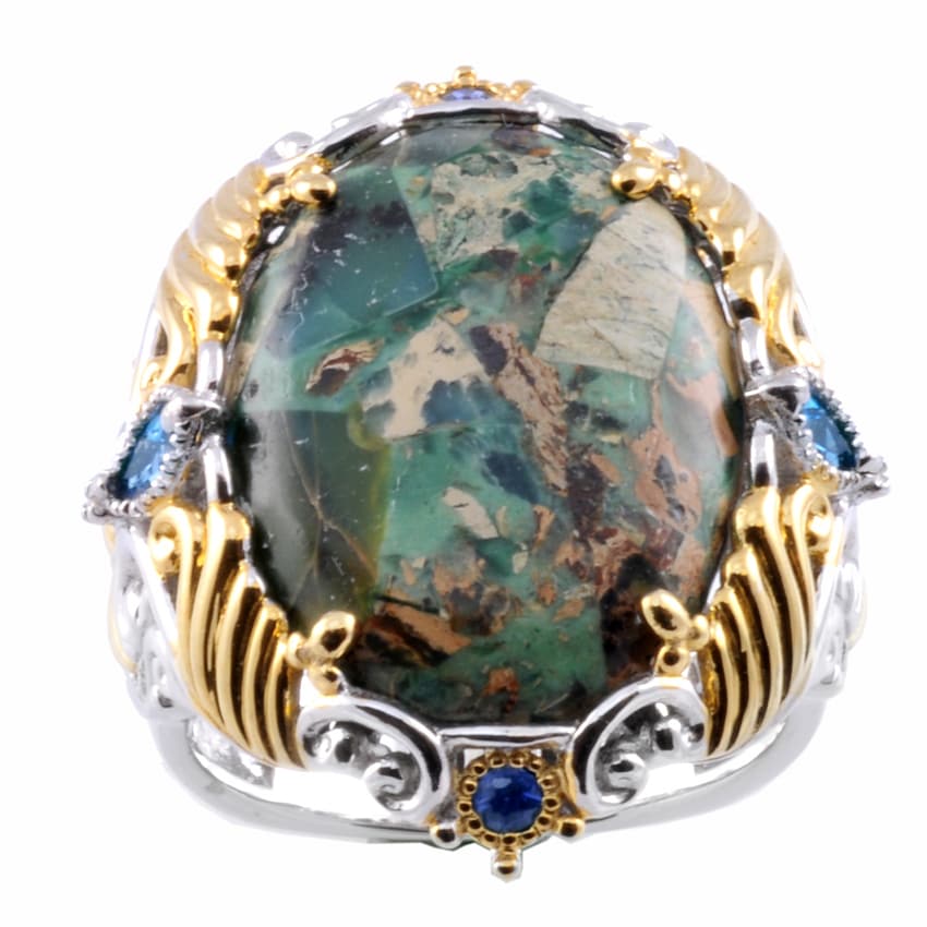 Michael Valitutti Two tone Green Jasper and London Blue Topaz Ring