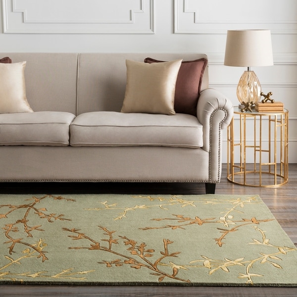 Hand-tufted Tulsa Light Green Floral Wool Blend Area Rug - 8' x 8'