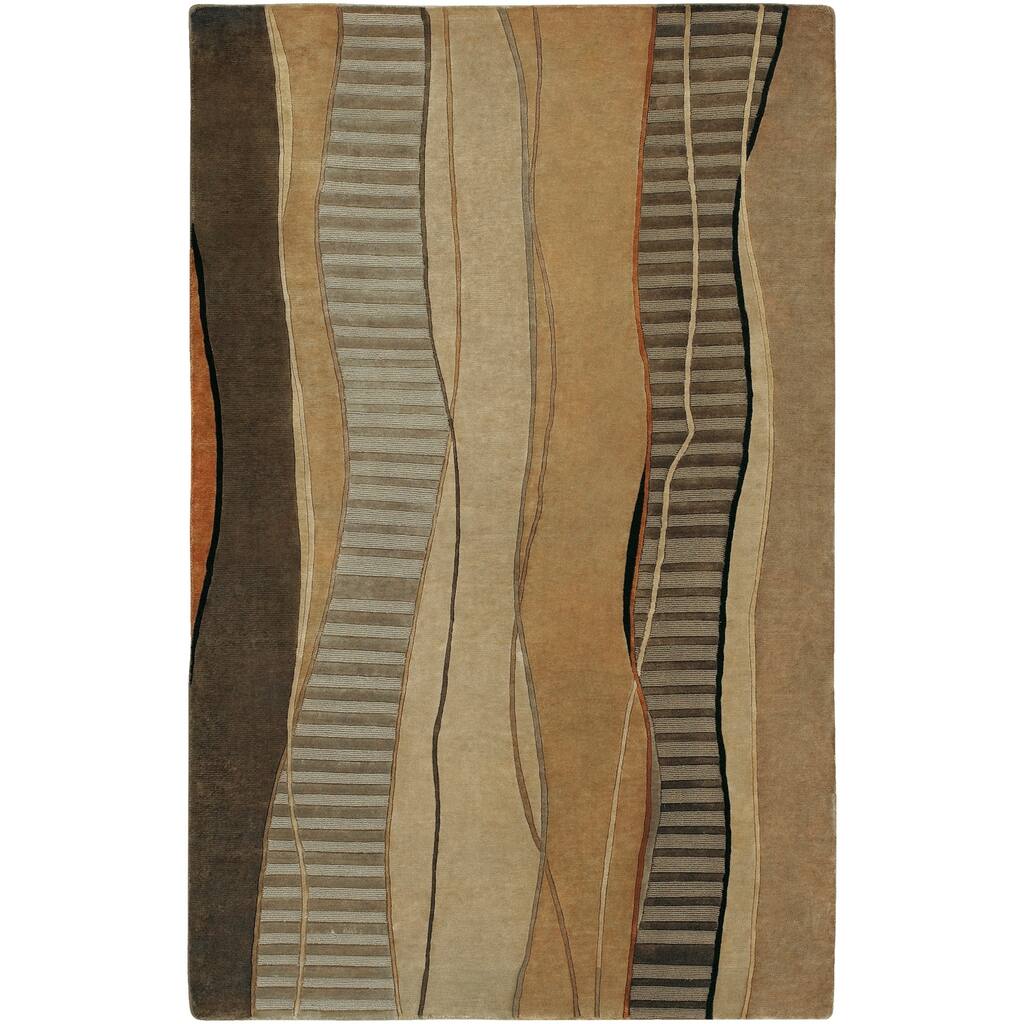 Hand-knotted Brown Stripe Contemporary Haven Wool Abstract Area Rug - 5' x 8'