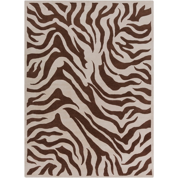 Hand-tufted Brown/White Zebra Animal Print Austin Wool Area Rug - 8' X 11'