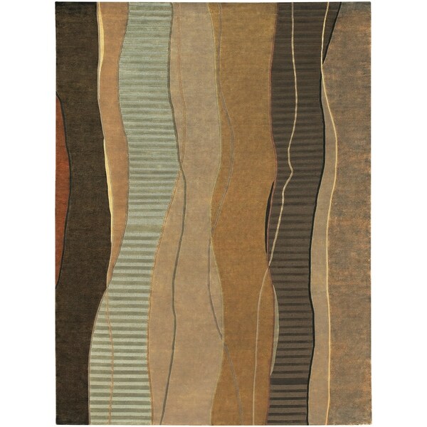 Hand-knotted Green Stripe Contemporary Haven Wool Abstract Area Rug - 8' x 11'