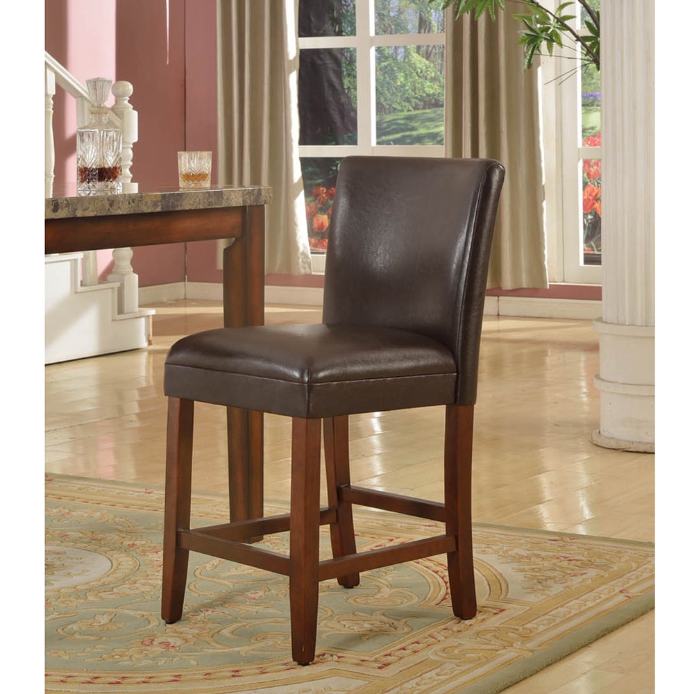 24-inch Luxury Brown Faux Leather Barstool
