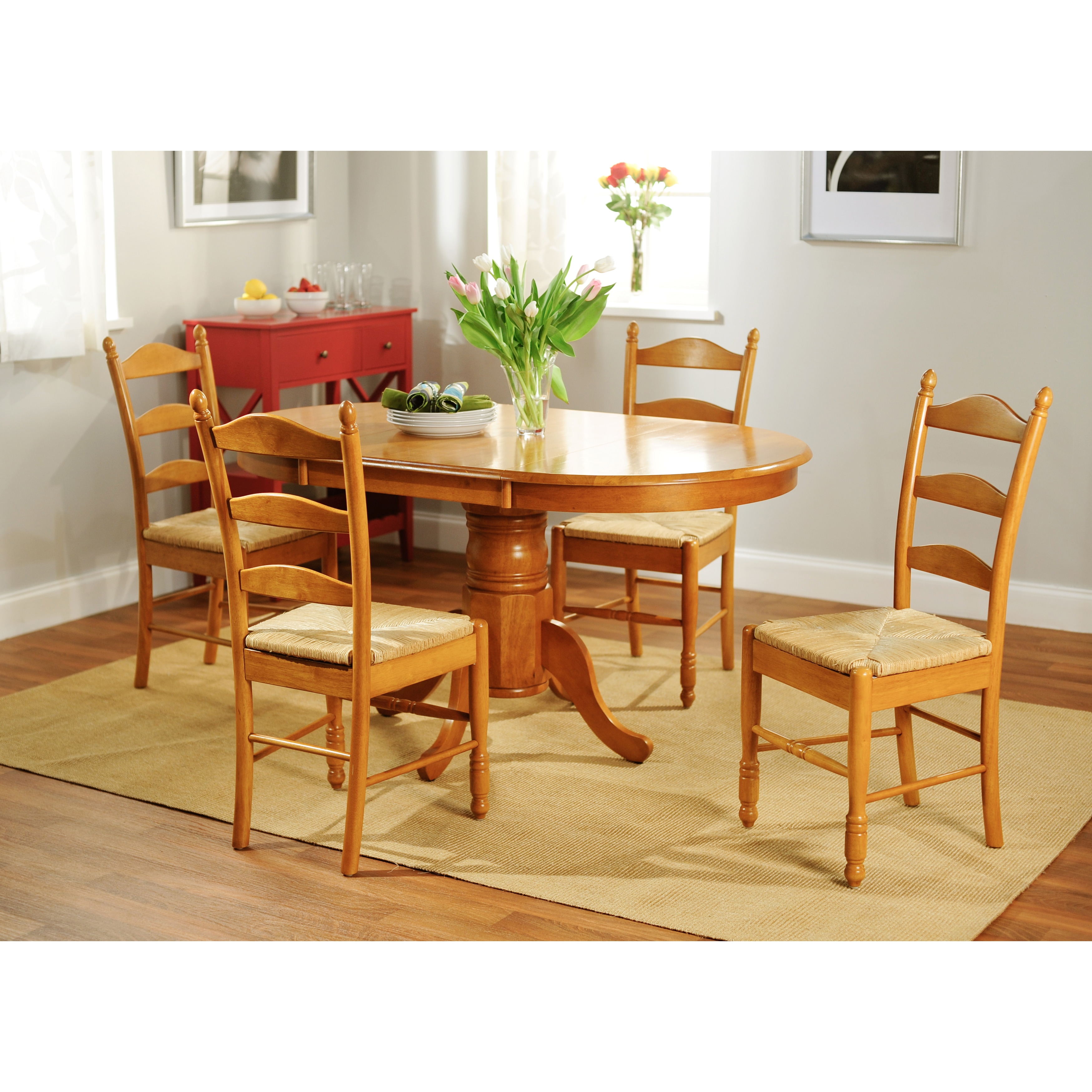 Oak Finish 5 piece Ladderback Dining Set