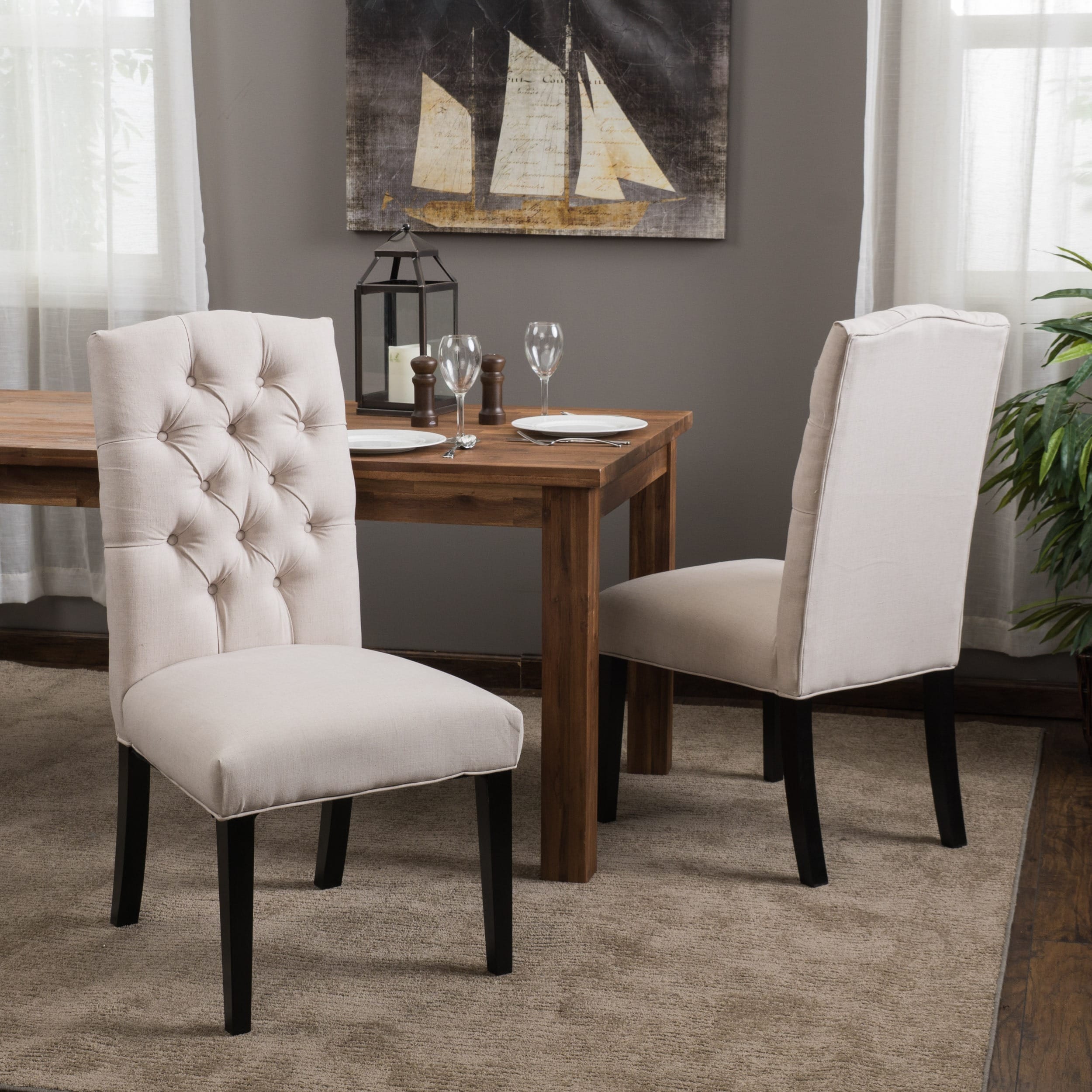Crown Fabric Off White Dining Chairs Set Of 2 By Christopher Knight Home Overstock 6036756