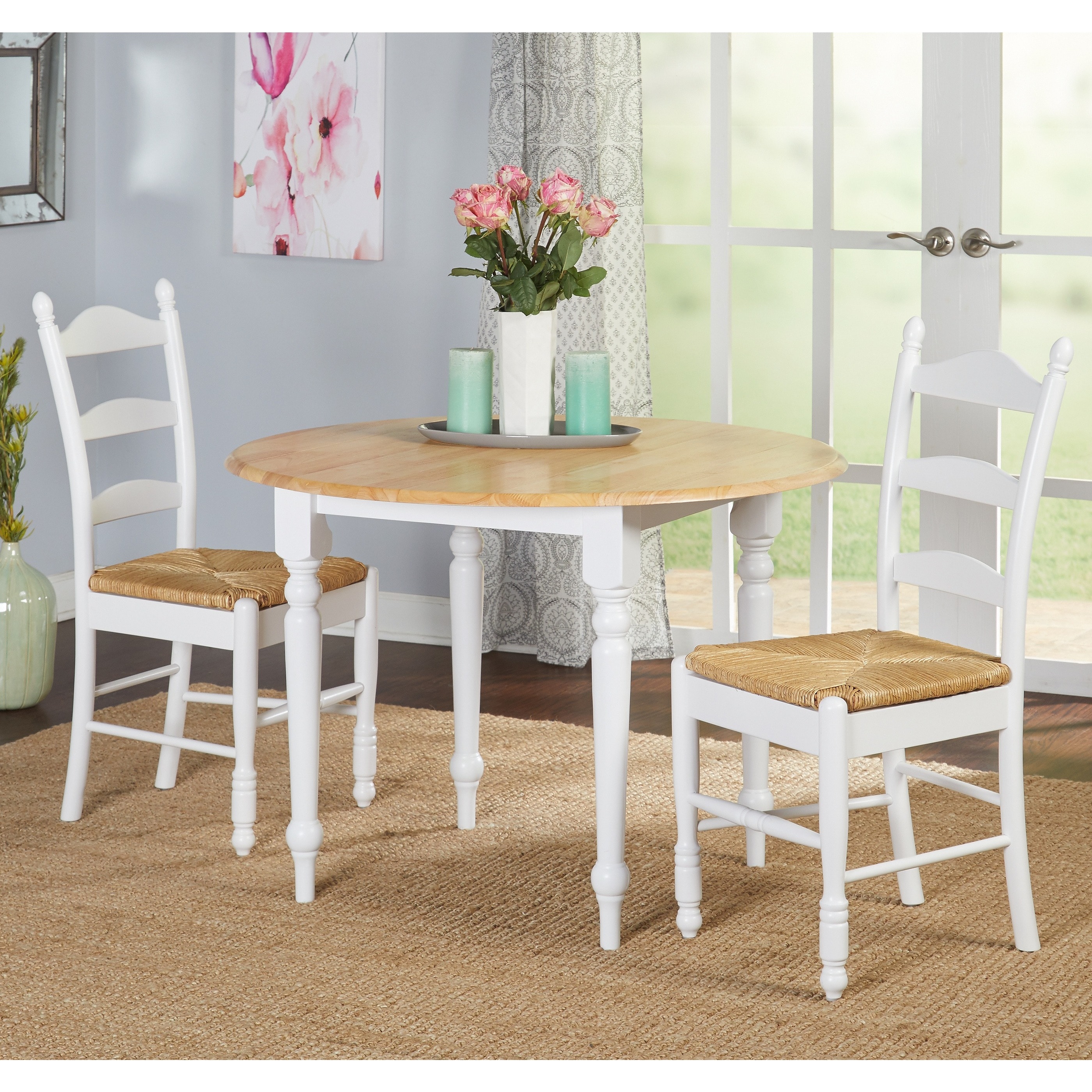 White Wood and Rush 3 piece Ladderback Dining Set Today $276.39 Sale
