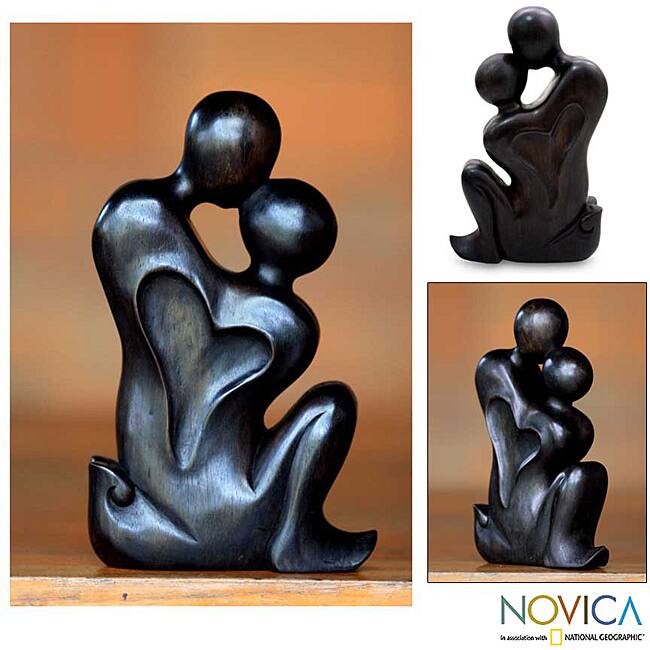 Sono Wood 'Cherish' Sculpture, Handmade in Indonesia