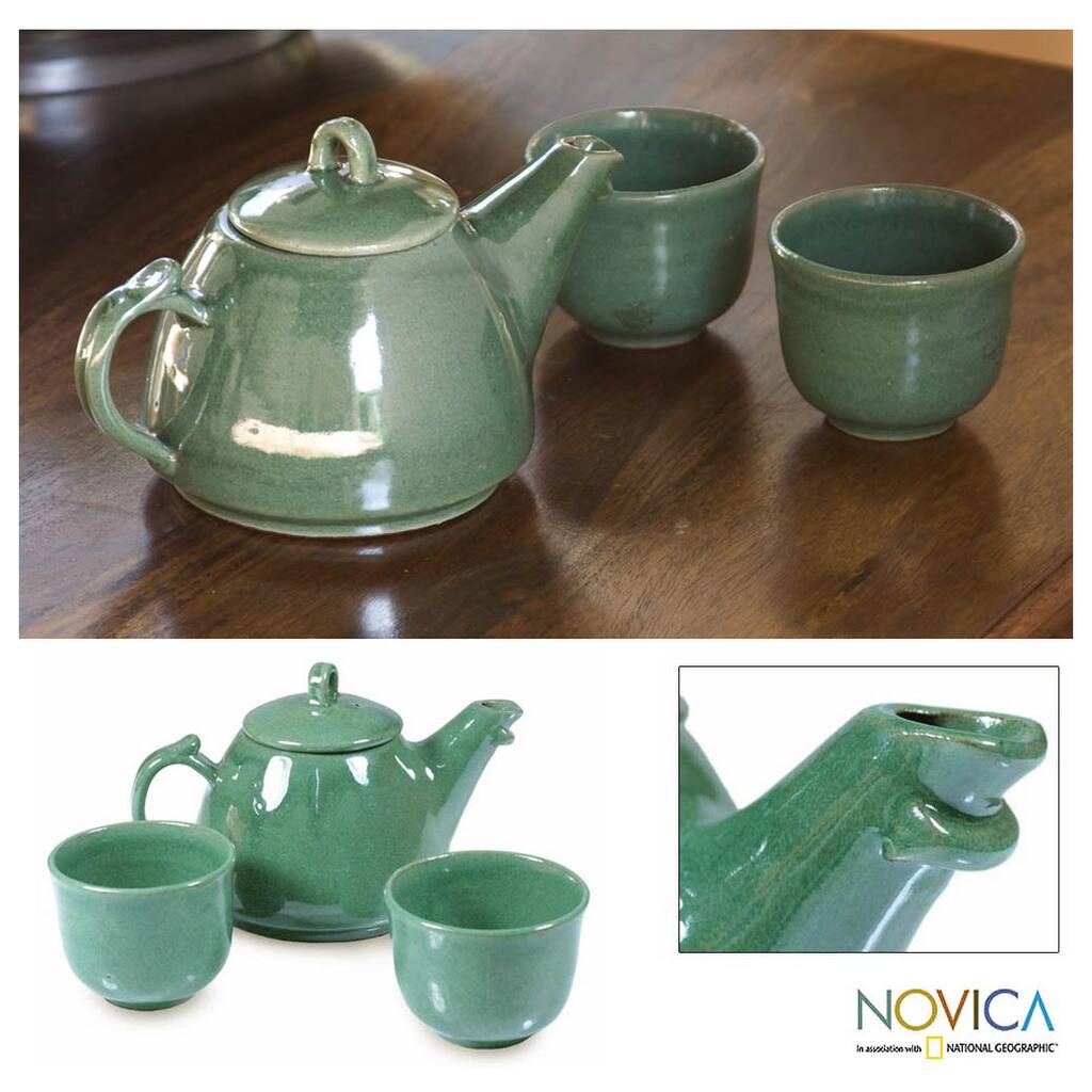 Handmade Ceramic 'Maya Jade' 3-piece Tea Set (El Salvador)