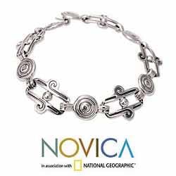 Sterling Silver Handcrafted 'Aztec Royalty' Chain Bracelet (Mexico) Novica Bracelets