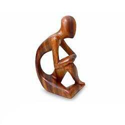 Suar Wood 'Alone' Sculpture, Handmade in Indonesia - 8 H * 4.7 W