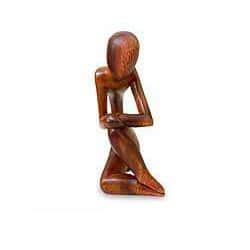 Suar Wood 'Alone' Sculpture, Handmade in Indonesia - 8 H * 4.7 W
