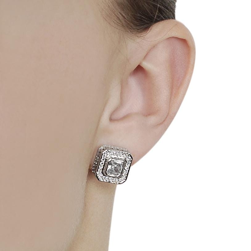 Journee Collection Silvertone Paveset and Cushioncut CZ Stud Earrings