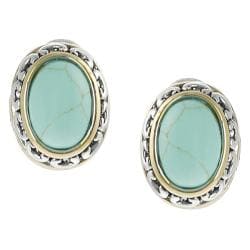 Silvertone and Goldtone Created Turquoise Ornate Earrings Gemstone Earrings