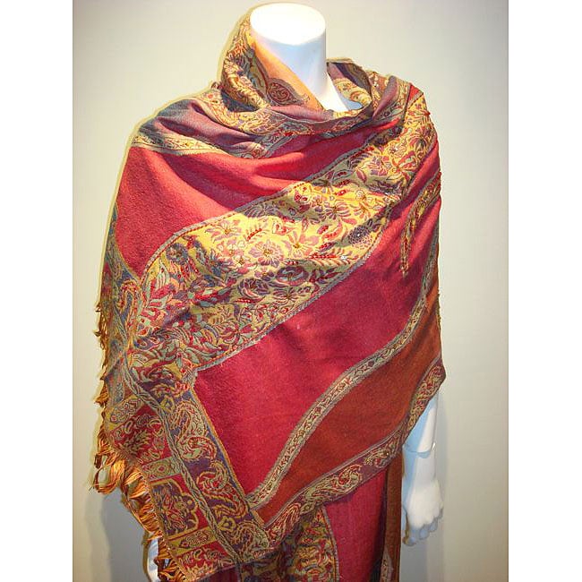 Selection Privee 'Zoe' Red Paisley Embroidered Wool Shawl - Free ...