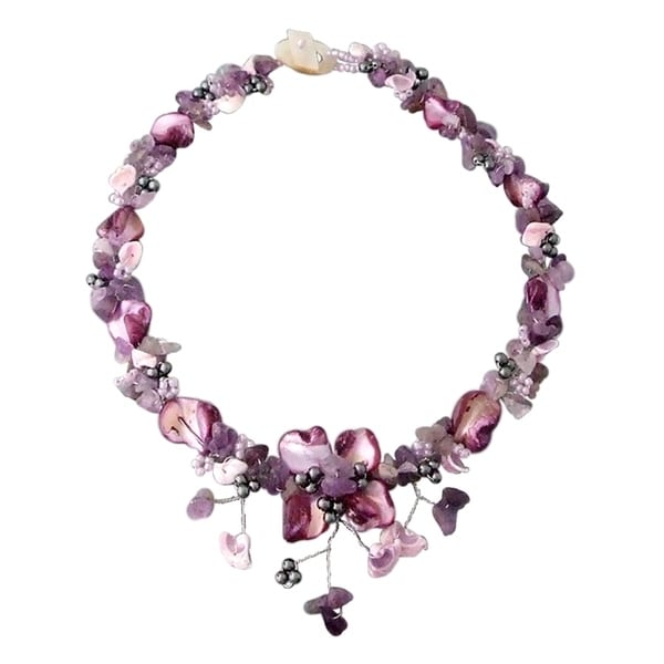 Handmade Purple Amethyst&Shells Hidden Floral Toggle Necklace (Philippines)
