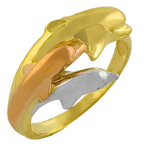 Shop Fremada 10k Tri-color Gold Triple Dolphin Ring - Free Shipping ...