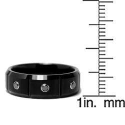 Shop Tungsten Carbide Men's 1/6ct TDW Black Diamond Grooved Black Ring ...