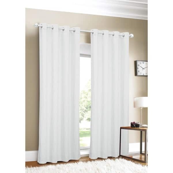 slide 1 of 2, Luxury Linen Grommet Top 96-inch White Curtain Panel