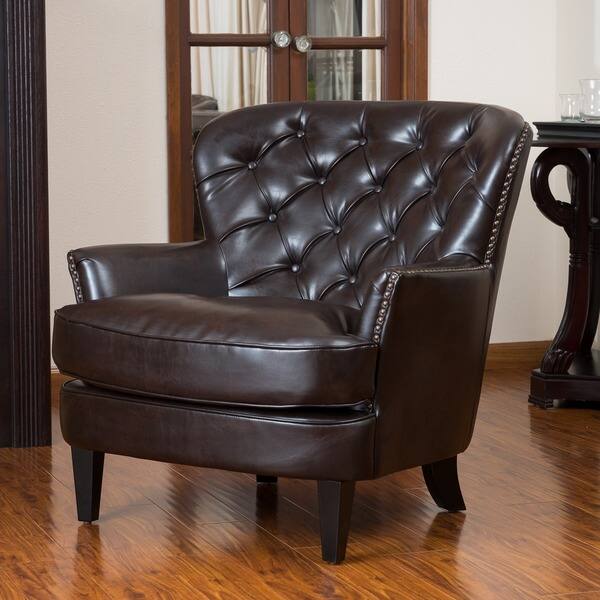 Shop Tafton Tufted Oversized Brown Leather Club Chair By