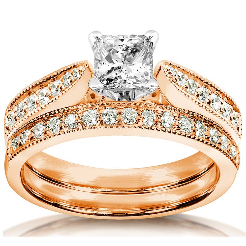 Annello by Kobelli 14k Gold 4/5ct TDW Diamond Bridal Ring Set - 4 - Rose