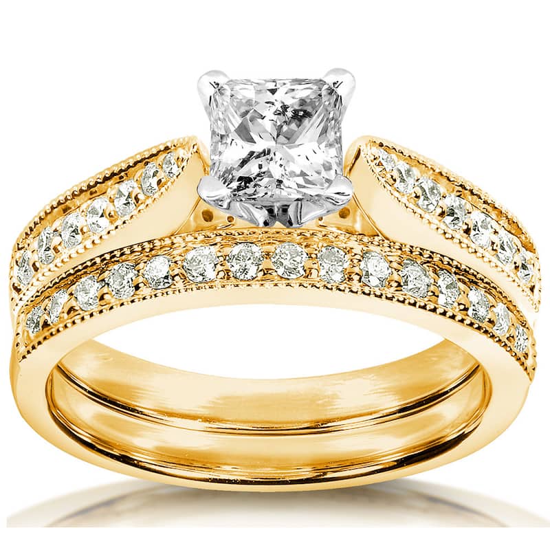 Annello by Kobelli 14k Gold 4/5ct TDW Diamond Bridal Ring Set - 4 - Yellow