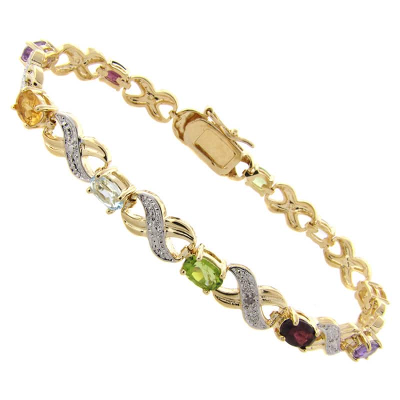 Dolce Giavonna 14k Gold Overlay Multi-Gemstone and Diamond Accent 'X' and 'O' Bracelet