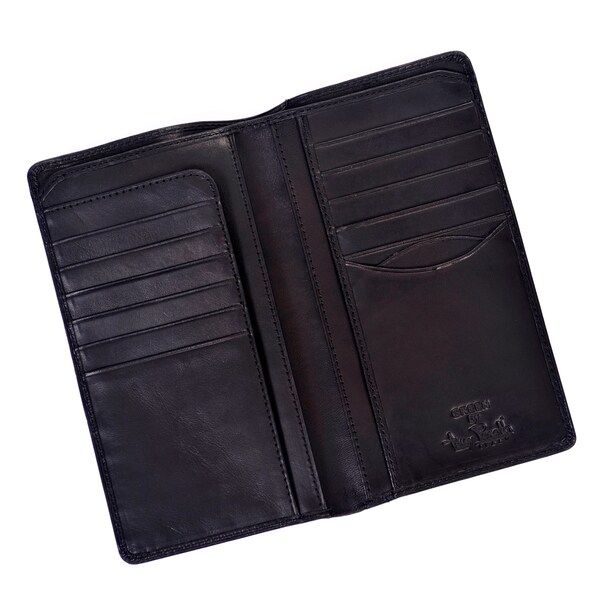 NEW ITALIA LEATHER MEN/'S RFID BLOCKING BREAST POCKET SECRETARY ID WALLET BLACK