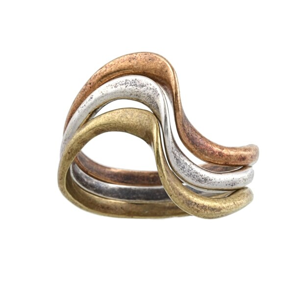 Silvermoon Sterling Silver, Copper and Brass Stackable Ring Set - Silver