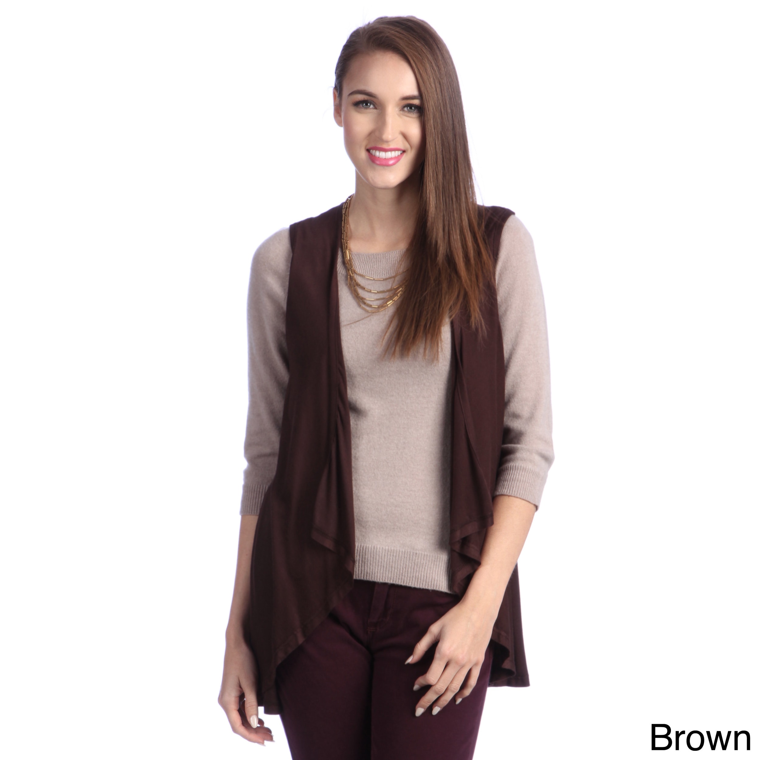 24/7 Comfort Apparel 24/7 Comfort Apparel Womens Sleeveless Shrug Brown Size S (4  6)