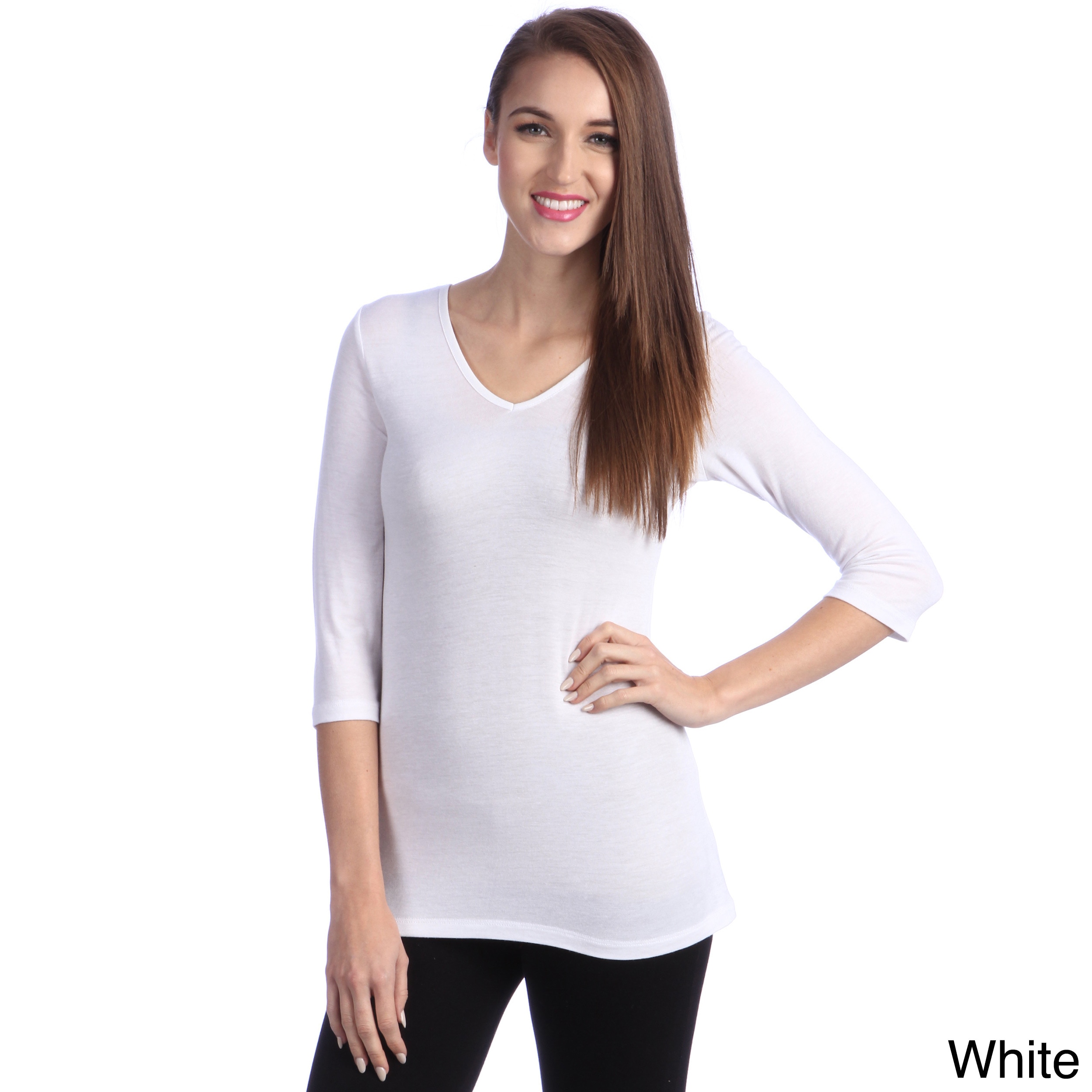 24/7 Comfort Apparel 24/7 Comfort Apparel Womens Reversible 3/4 sleeve Top White Size S (4  6)