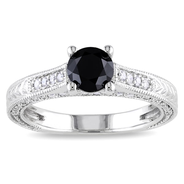 Shop Miadora 14k White Gold 1 1/5ct TDW Black and White Diamond Ring ...