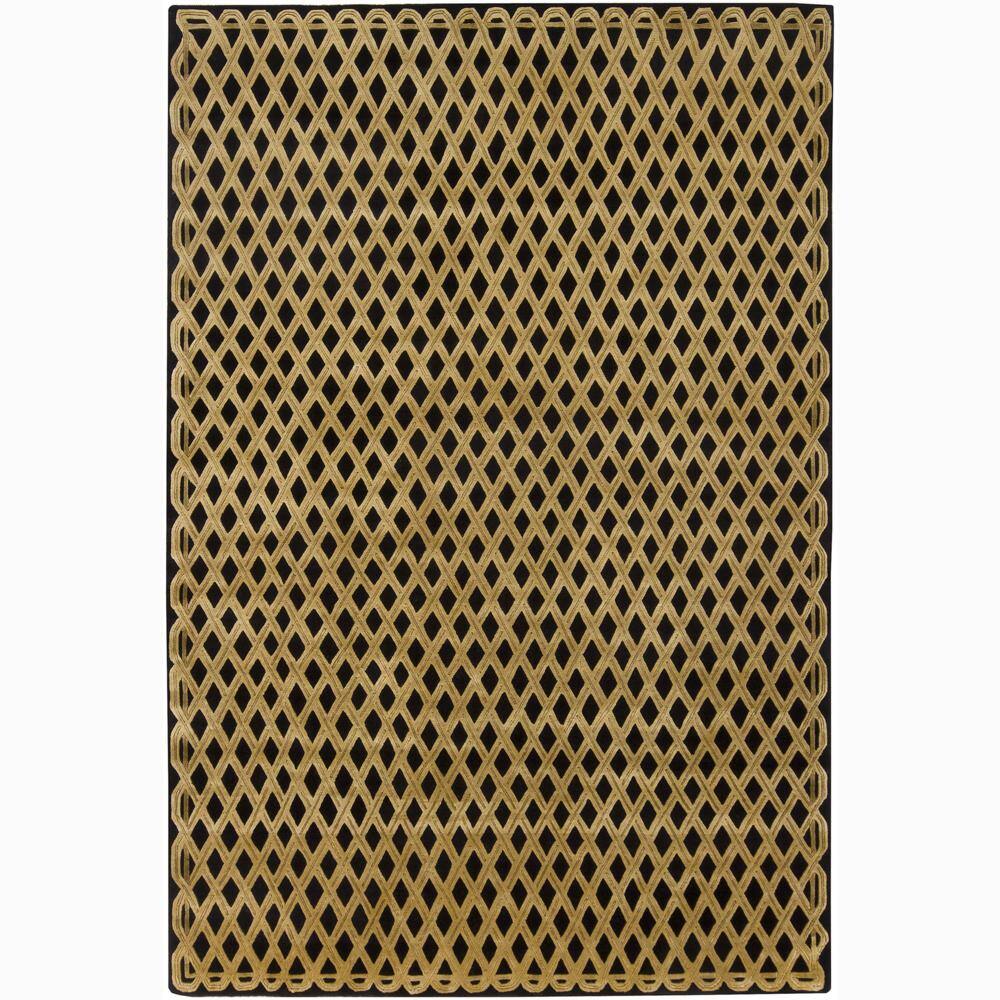 Hand-knotted Mandara Geometric Black New Zealand Wool Rug (9' x 12')