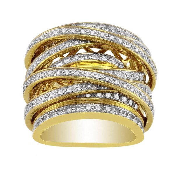 Shop 10k Yellow Gold 1 1/2ct TDW Diamond Multi-Row Crossover Ring - On ...