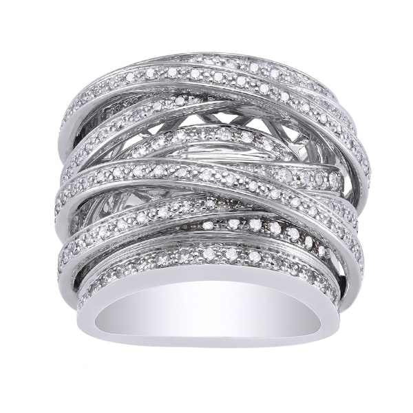 Shop 10k White Gold 1 1/2ct TDW Diamond Multi-Row Crossover Ring - On ...