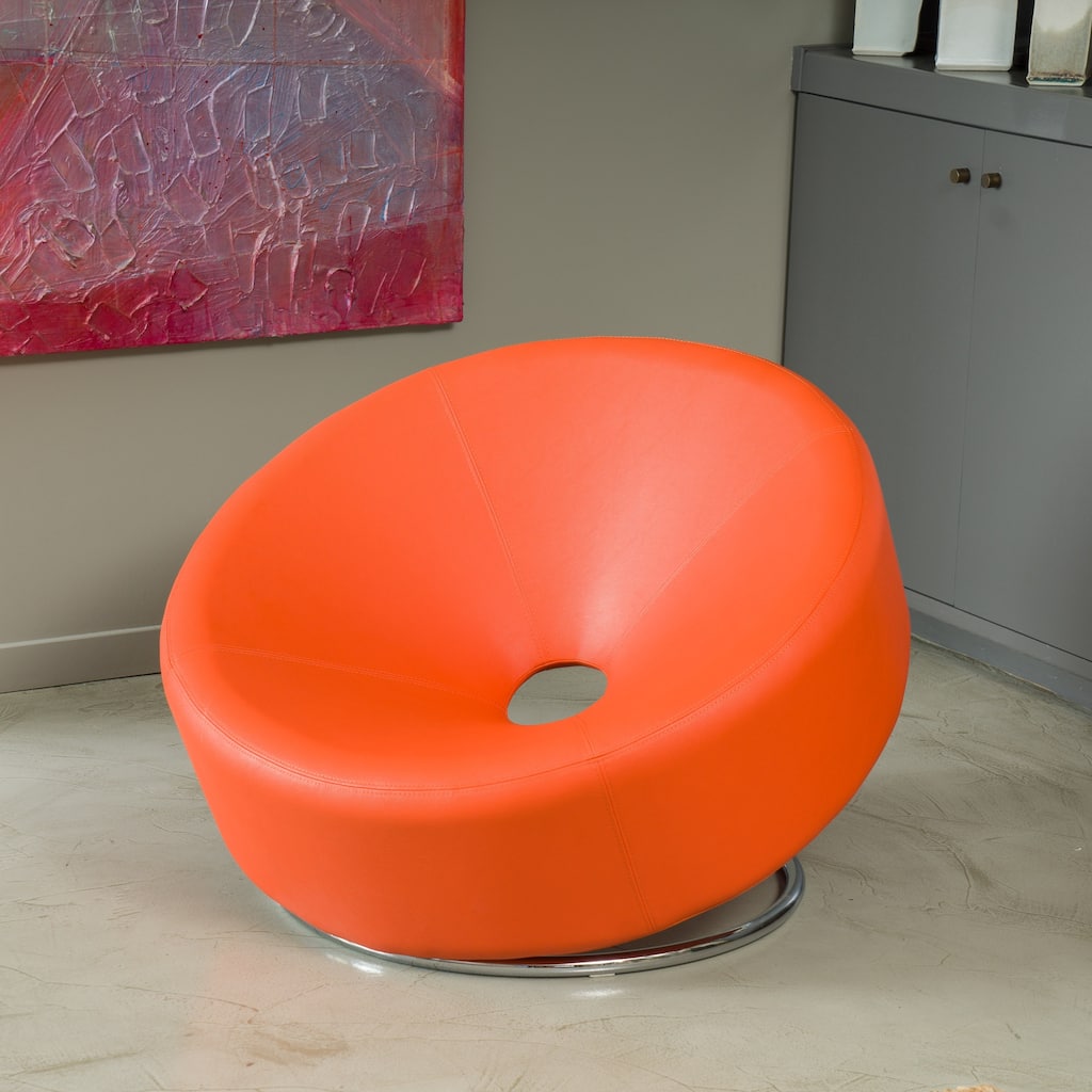 Modern Round Orange Bonded Leather Accent Chair by Christopher Knight Home
