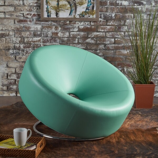 Shop Modern Round Blue Bonded Leather Accent Chair By