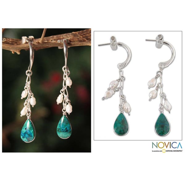 Silver 'Sweet Perfection' Pearl and Gem Earrings (5 5.5 mm) (Peru) Novica Earrings