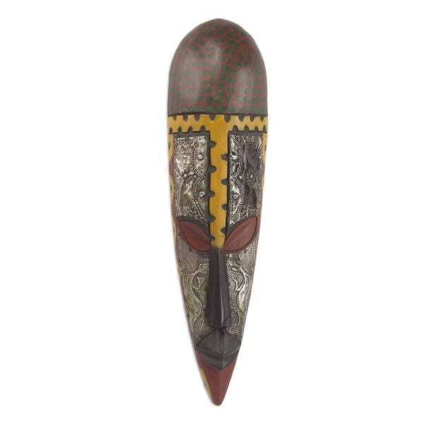 Handmade Sese Wood and Brass 'King Olu Badan' African Mask (Ghana) - 7 ...