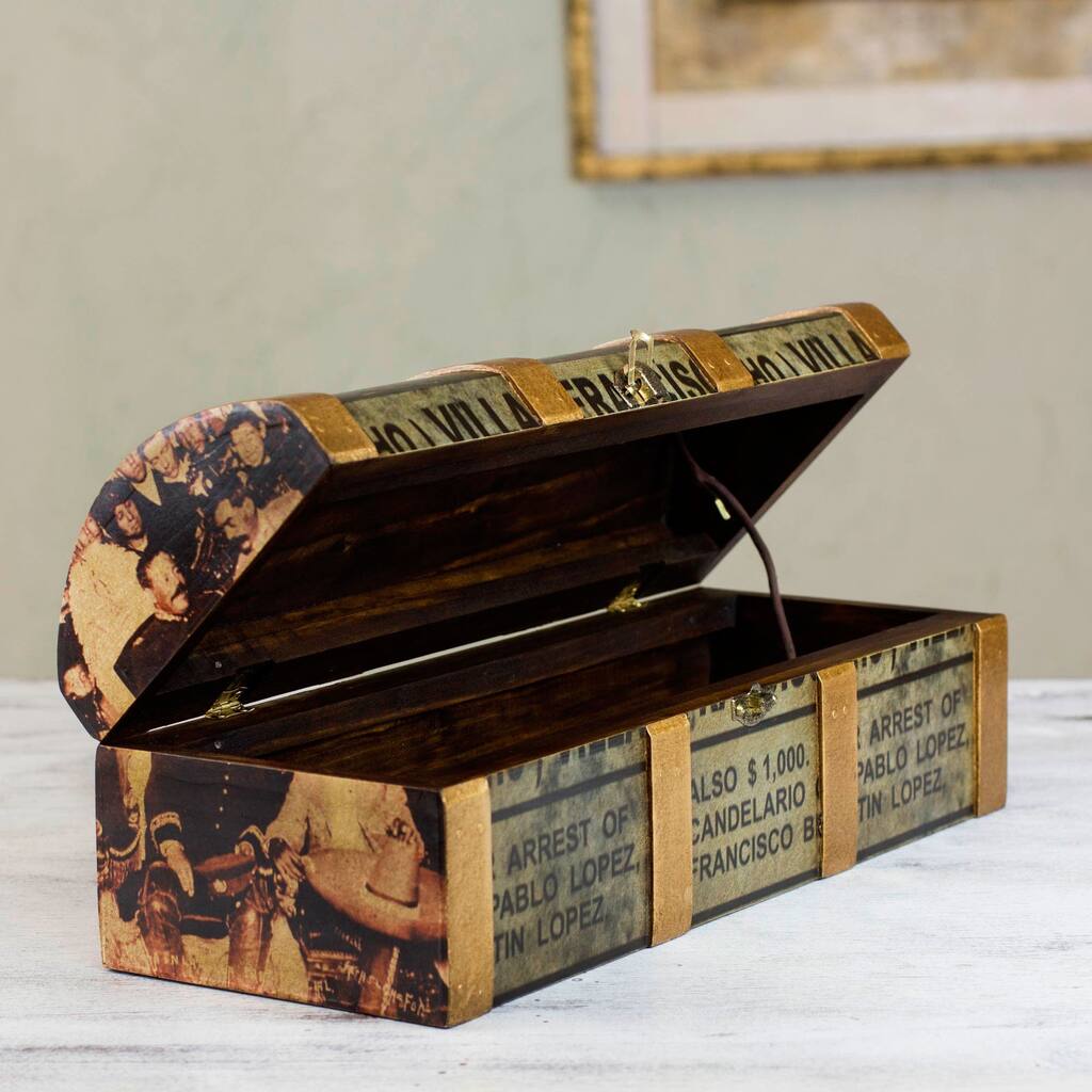 Handmade Decoupage Pinewood 'Revolution' Bottle Holder (Mexico)