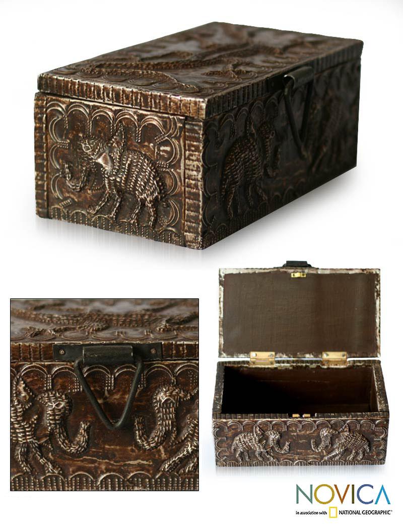 Handcrafted Sese Wood and Aluminum 'Zongo Chief' Jewelry Box (Ghana