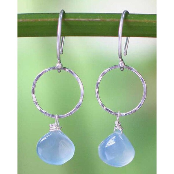 Shop Handmade Sterling Silver 'Mystic Solo' Chalcedony Earrings (Thailand) On Sale Free