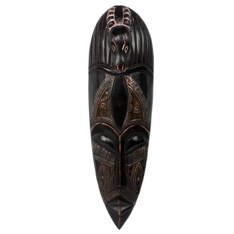 Handmade Sese Wood and Aluminum 'Steal Not' African Mask (Ghana) - Brown - solid