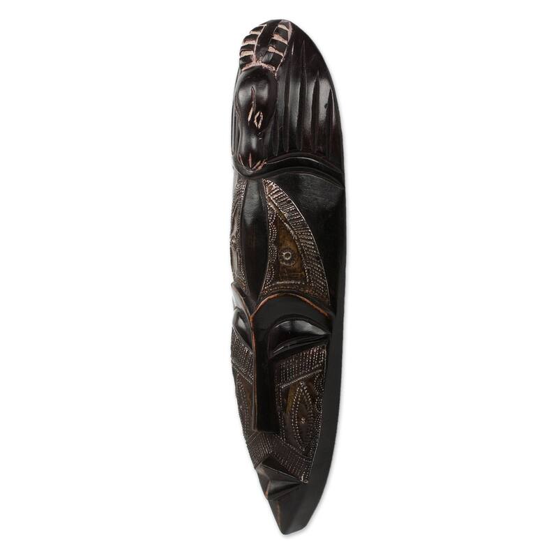 Handmade Sese Wood and Aluminum 'Steal Not' African Mask (Ghana) - Brown