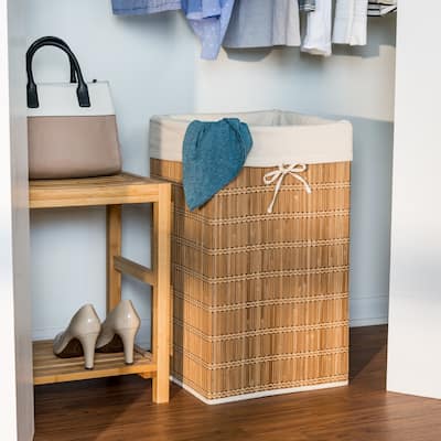 Natural Bamboo Wicker Laundry Hamper with Removable Canvas Liner