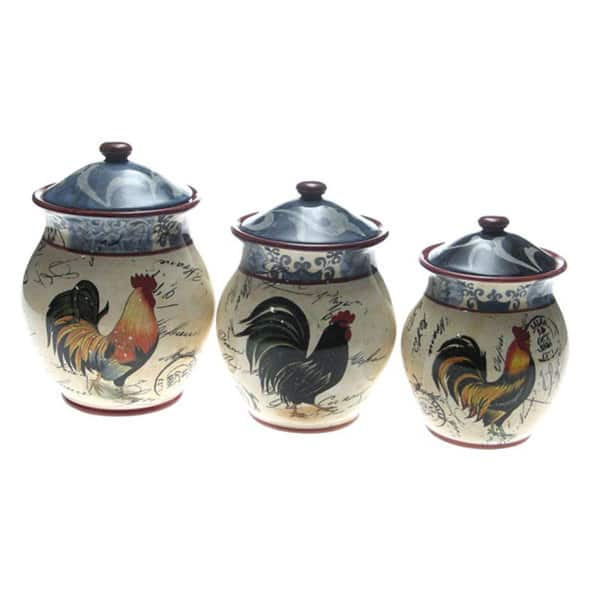 Floral Rooster Ceramic Kitchen Canister Set