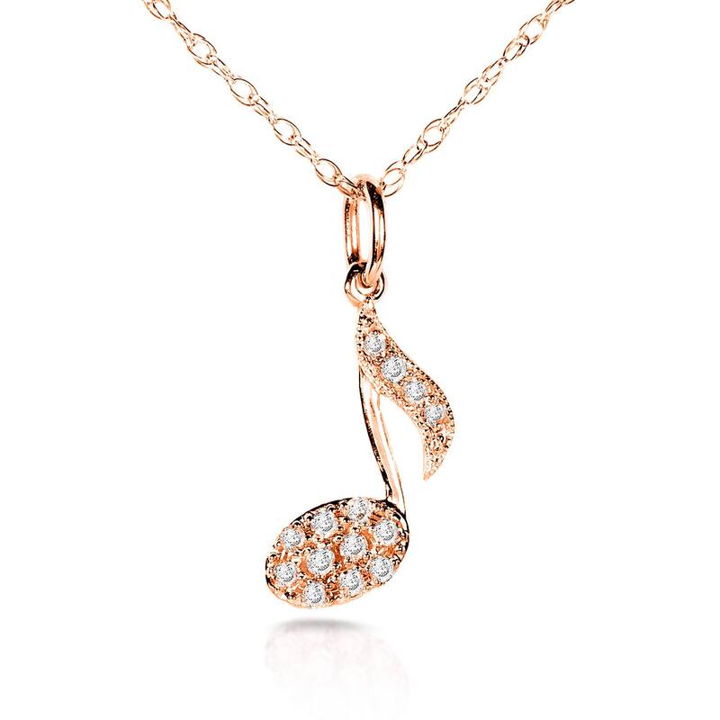 Annello by Kobelli 14k Gold 1/10ct TDW Diamond Musical Note Necklace - Rose