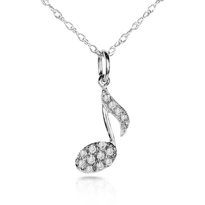 Annello by Kobelli 14k Gold 1/10ct TDW Diamond Musical Note Necklace - White