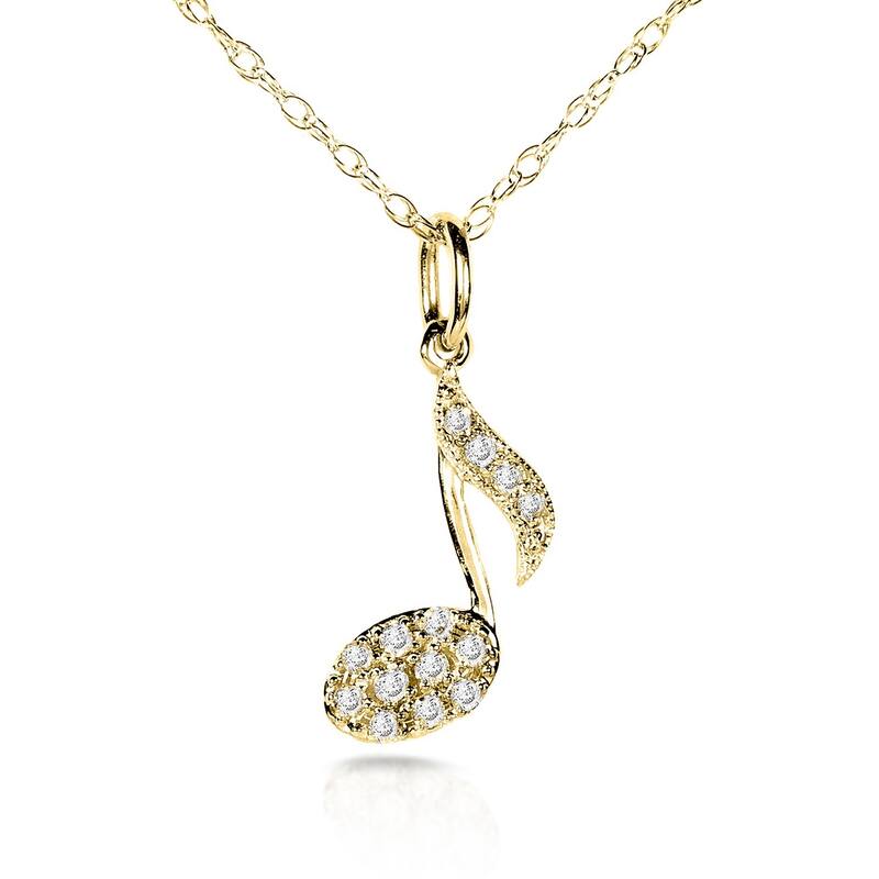 Annello by Kobelli 14k Gold 1/10ct TDW Diamond Musical Note Necklace - Yellow