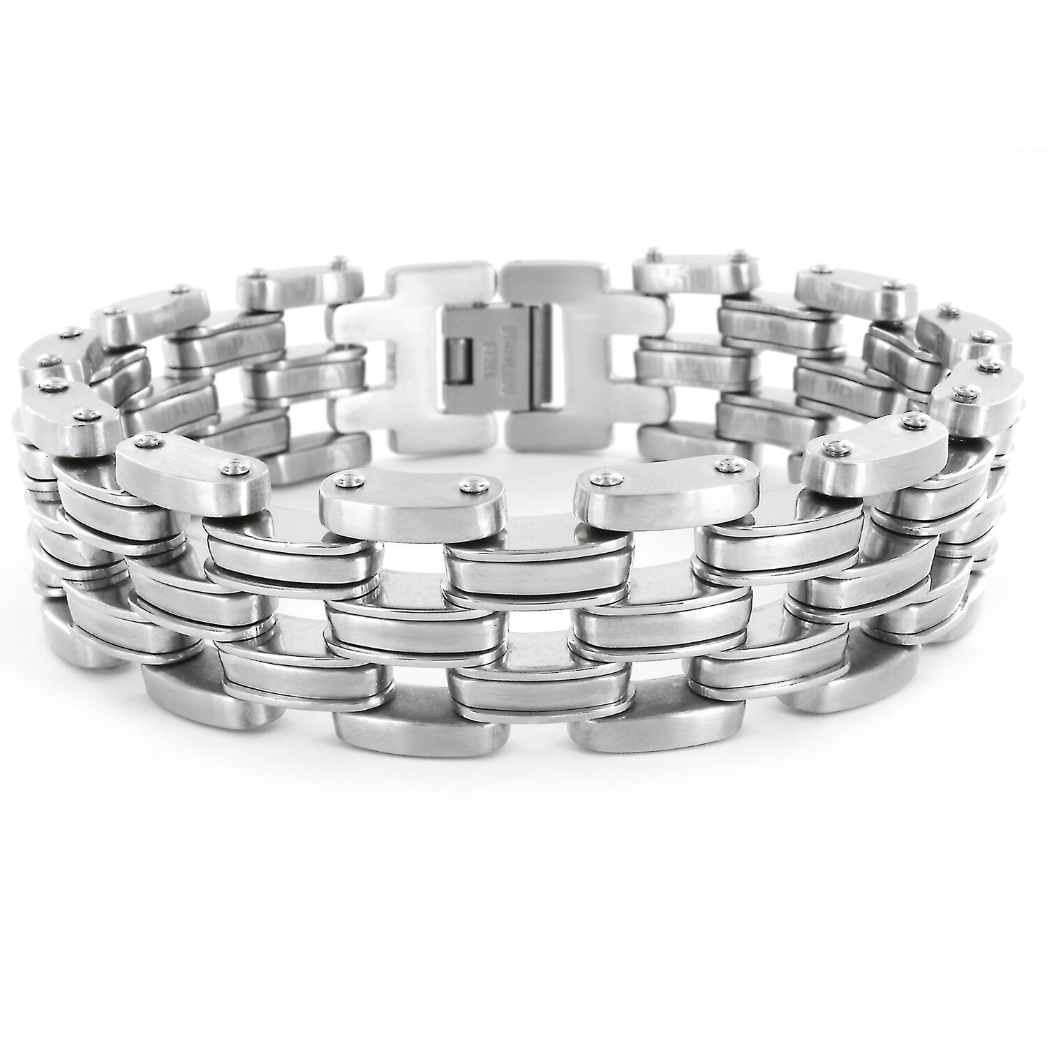 Shop Crucible Stainless Steel Men's Wide Link Bracelet - Free Shipping ...